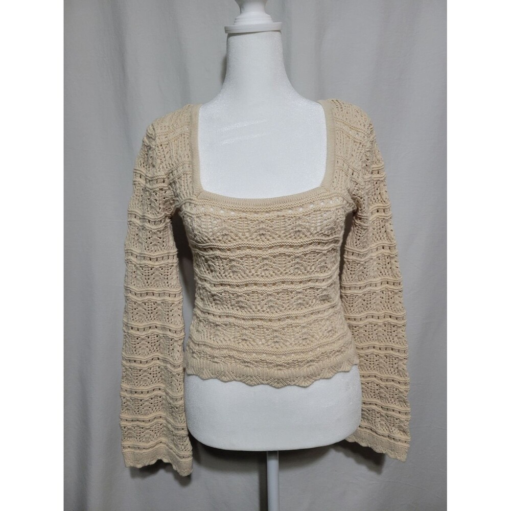 Hollister Women's M Cream Crochet Sweater Boho Cottagecore Fairycore Festival